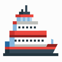 Obraz premium Modern Flat Design Cruise Ship Illustration with Red and Blue Accents