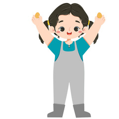 Happy girl holding an egg with both hands