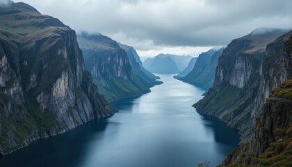 Fototapeta premium Serene Fjord Landscape with Majestic Mountains and Calm Waters