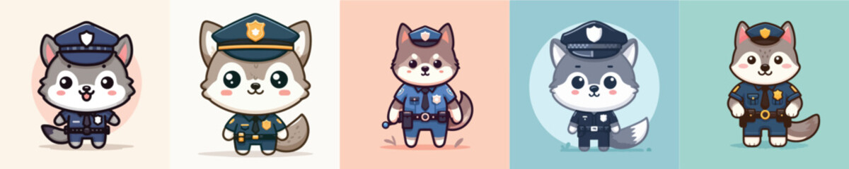 cute wolf vector police costume