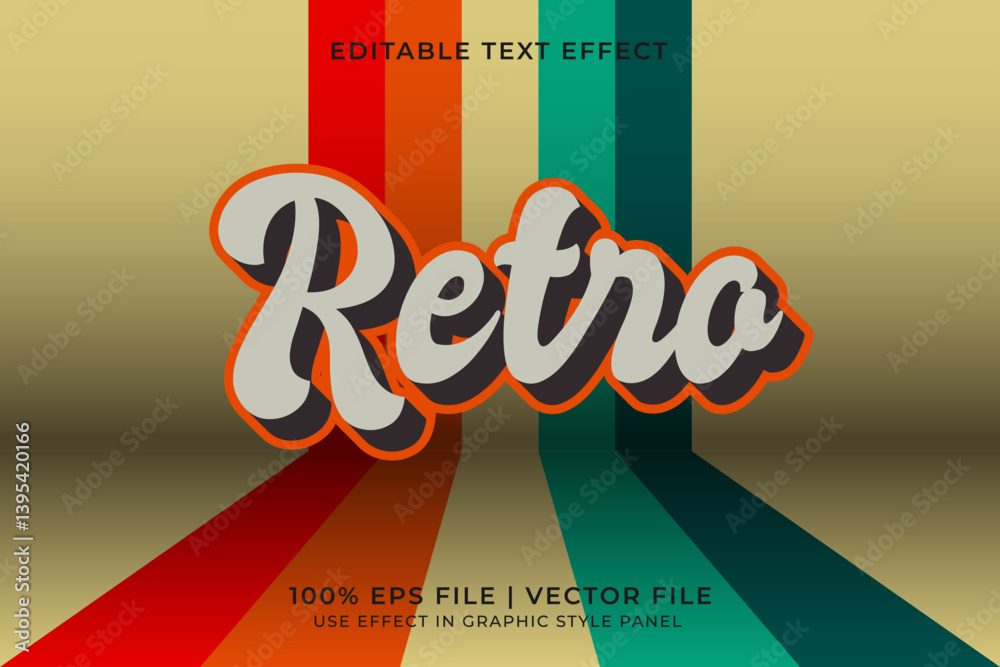 Poster 3d editable vector text effect in retro or vintage style. editable font design