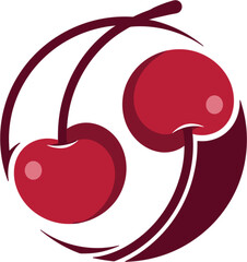 Cherries in Circular Embrace: A vibrant depiction of two plump, ripe cherries, embraced by a stylized circular form, evoking freshness and natural beauty.