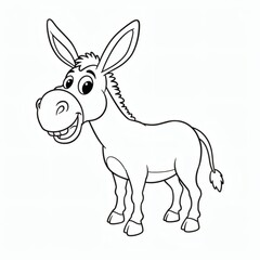 Donkey cartoon outline isolated on white background - for coloring page