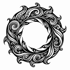 Intricate Circular Tribal Pattern Design with Flowing Abstract Elements