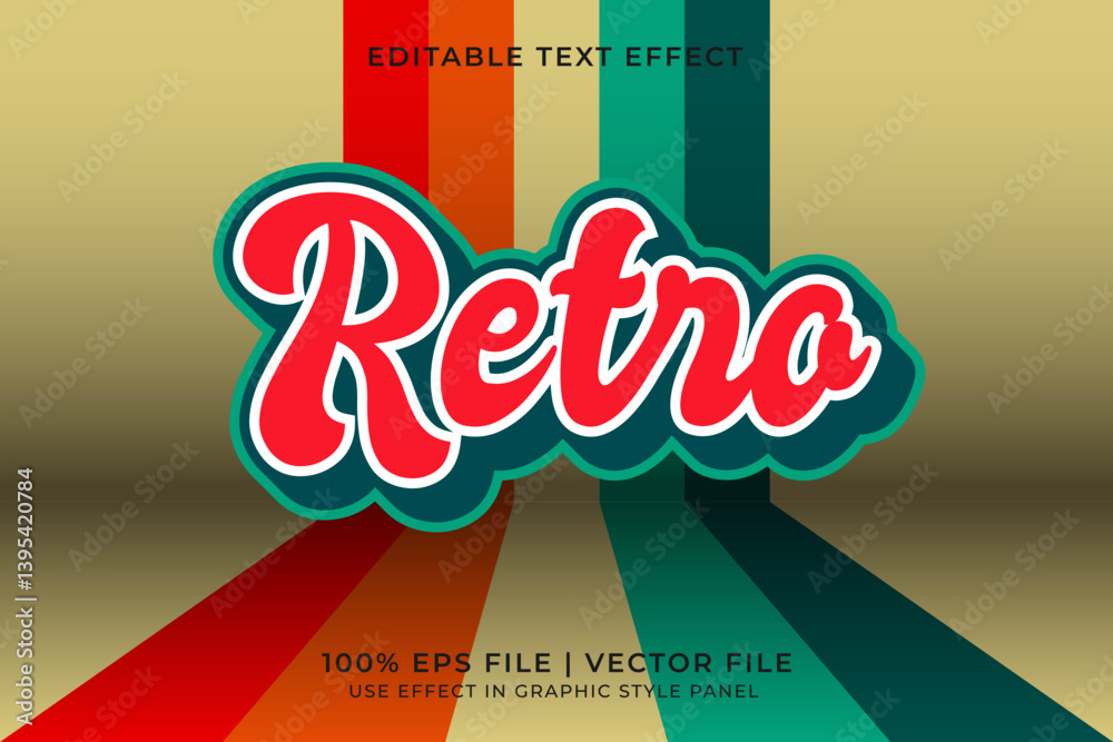 Poster 3d editable vector text effect in retro or vintage style. editable font design
