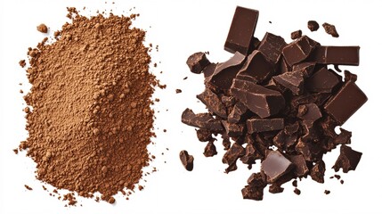 Fototapeta premium Rich Dark Chocolate and Cocoa Powder - Top View of Indulgent Ingredients for Baking and Desserts