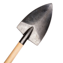 Gardening action shovel use on cutout background in outdoor environment for landscape projects