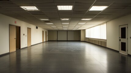 Empty Office Space with Large Windows and Tile Floor
