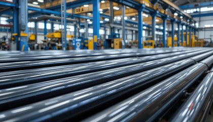Sleek Industrial Pipes: A Factory Floor's Metallic Gleam