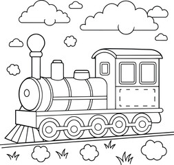 Adorable Coloring Page: A Charming Steam Train on Tracks © Milon Store