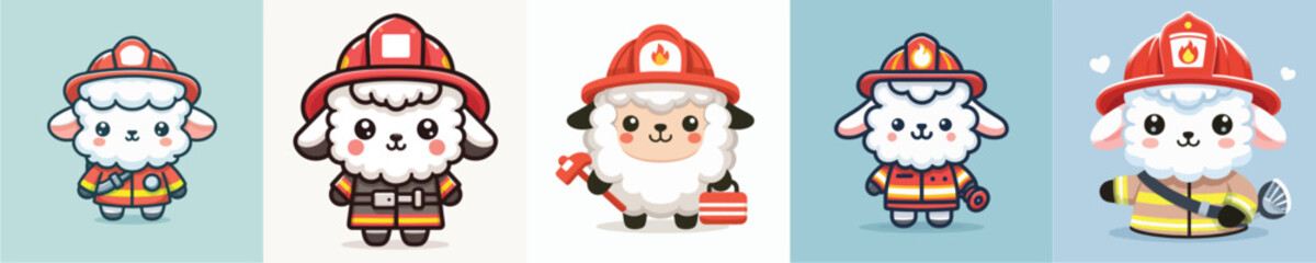 cute sheep vector in firefighter costume