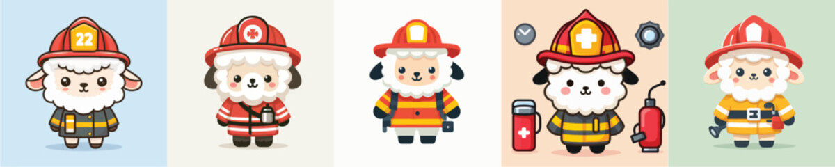 Fototapeta premium cute sheep vector in firefighter costume
