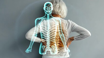 Senior Woman Experiencing Back Pain: Medical Illustration of Spinal Anatomy and potential issues. - Powered by Adobe
