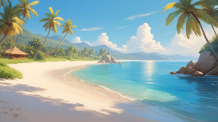 Fototapeta premium Tranquil Wide Beach with Gentle Waves and White Sand