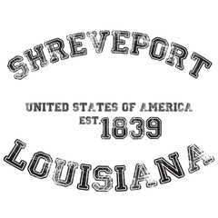 vintage college varsity louisiana's shreveport city slogan emblem print with grunge effect for graphic tee t shirt or sweatshirt - vector