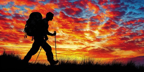 Obraz premium Hikers Silhouette at Sunrise