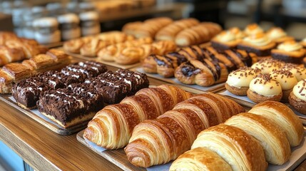 A bakery's delights: A mouthwatering display of assorted pastries, freshly baked and beautifully arranged, showcases the artistry of the bakery.