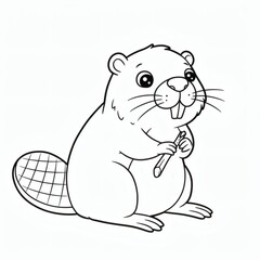 Fototapeta premium Beaver cartoon outline isolated on white background - for coloring page