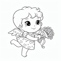 Fototapeta premium Valentine cartoon outline isolated on white background - for coloring page