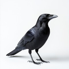 Fototapeta premium Black bird, side profile, against white background