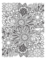 Zentangle Coloring Pages for Adults.  abstract floral background