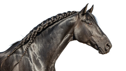 Fototapeta premium A horse with a beautifully braided mane, isolated on a transparent background.