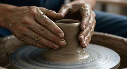 Crafting Clay Art Forming Ceramic Pot on Potter Wheel