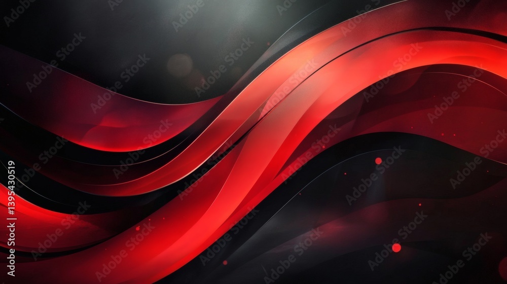 Wall mural abstract red and black wavy design with subtle highlights.