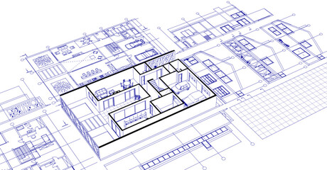 house project architectural sketch 3d	
