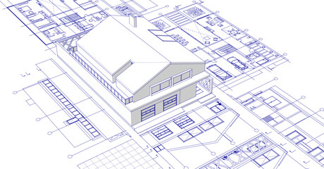 house project architectural sketch 3d	

