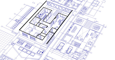 house project architectural sketch 3d	
