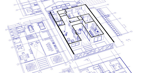house project architectural sketch 3d	
