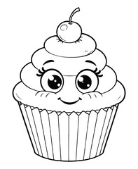 cute kawaii Cupcake with Whipped Cream coloring page