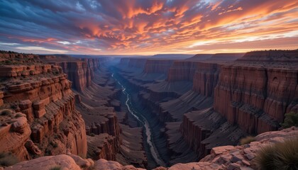 Breathtaking Sunset Over Majestic Canyon Landscape with River Flow