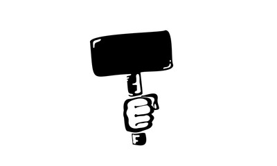 A man's hand holds a poster on a white background. People are against violence, discrimination, and human rights.  Vector graphics