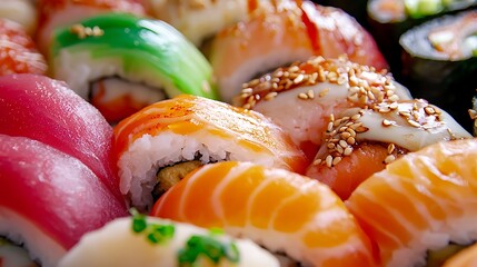 Colorful Assortment of Fresh Sushi Rolls on a Platter