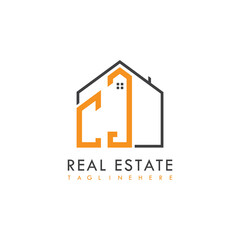 initial monogram logo for real estate With home shape creative design.
