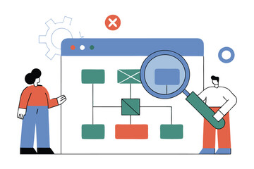 Workflow Process Flowchart Illustration – Teamwork, Project Management, Business Analysis, Flat Design Vector Concept.