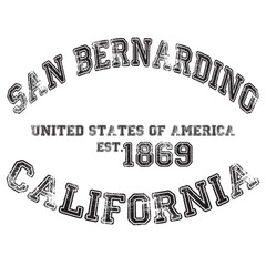 vintage college varsity california's san bernardino city slogan emblem print with grunge effect for graphic tee t shirt or sweatshirt - vector