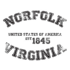vintage college varsity virginia's norfolk city slogan emblem print with grunge effect for graphic tee t shirt or sweatshirt - vector