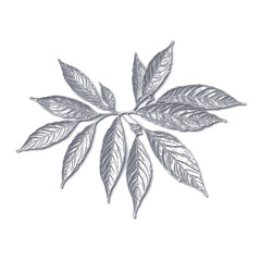 Silver dew covered leaf 3d art illustration transparent background isolated png stock