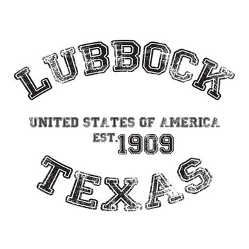 vintage college varsity texas's lubbock city slogan emblem print with grunge effect for graphic tee t shirt or sweatshirt - vector