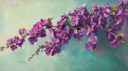 Obraz premium Vibrant Purple Blossoms on Soft Turquoise Background for Nature Art