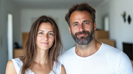 Fototapeta premium Happy couple posing in new home