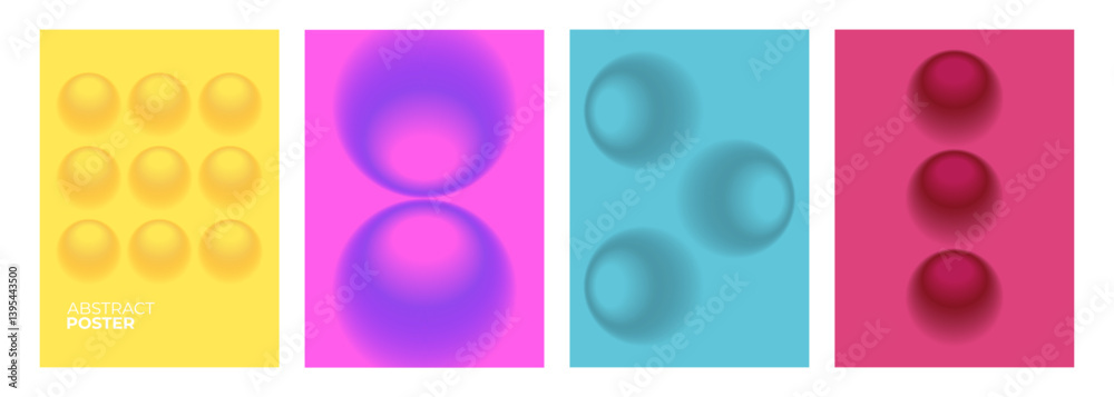 Aufkleber  Set of abstract posters with color gradient defocused round shapes for creative graphic design. Blurred spheres. Vector illustration.	