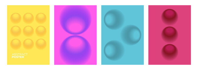  Set of abstract posters with color gradient defocused round shapes for creative graphic design. Blurred spheres. Vector illustration.	
