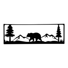 Majestic Bear Silhouette in Mountain Landscape with Evergreen Trees