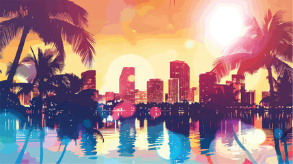 Obraz premium Vibrant Miami Design Vector Illustration on Blur Background for Creative Projects