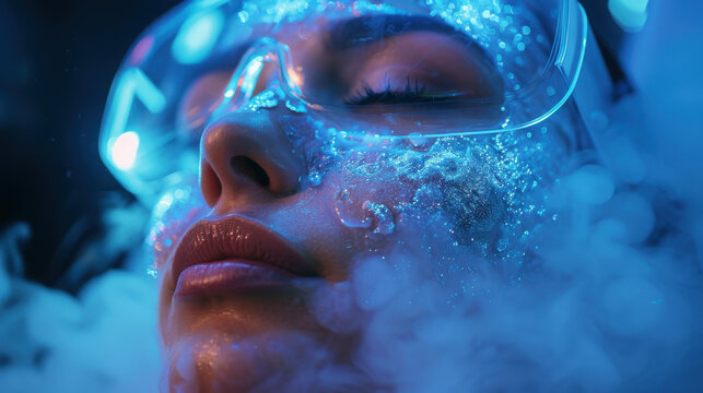 cryo facial treatment: cool mist, beauty device, cinematic spa