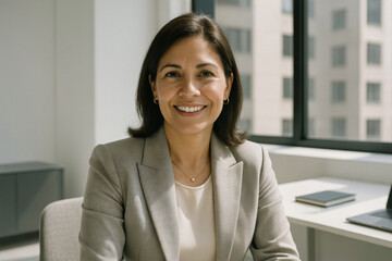 Confident Woman in Her 40s at Modern Workplace, Business Success, Minimalistic Office Design